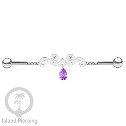 Anting Industrial Piercing Stainless rantai warna silver dengan kristal banyak pilihan warna