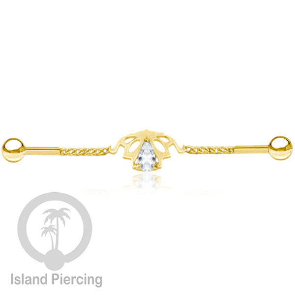 Anting Industrial Piercing Stainless rantai warna gold dengan kristal banyak pilihan warna