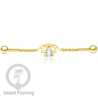 Anting Industrial Piercing Stainless rantai warna gold dengan kristal banyak pilihan warna