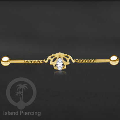 Anting Industrial Piercing Stainless rantai warna gold dengan kristal banyak pilihan warna