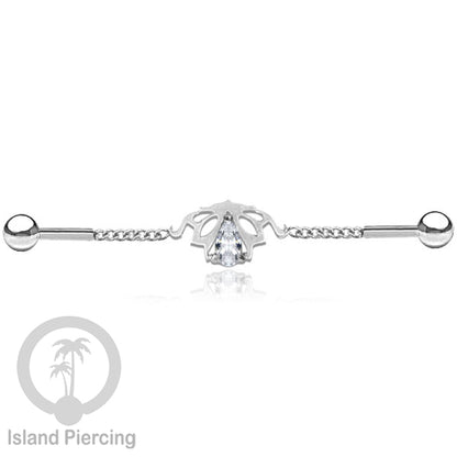 Anting Industrial Piercing Stainless rantai warna silver dengan kristal banyak pilihan warna
