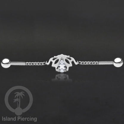 Anting Industrial Piercing Stainless rantai warna silver dengan kristal banyak pilihan warna