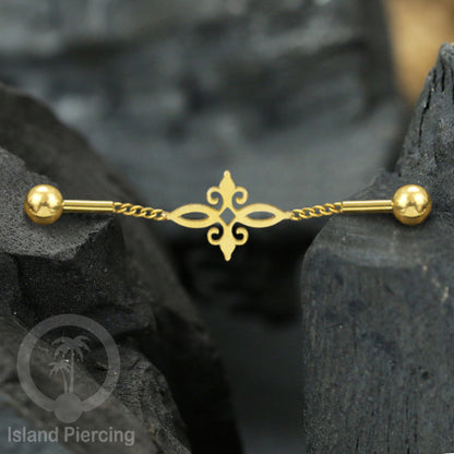 Anting Industrial Piercing Stainless rantai warna gold dengan 6 pilihan desain istimewa