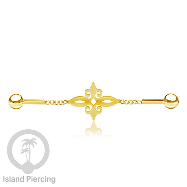 Anting Industrial Piercing Stainless rantai warna gold dengan 6 pilihan desain istimewa