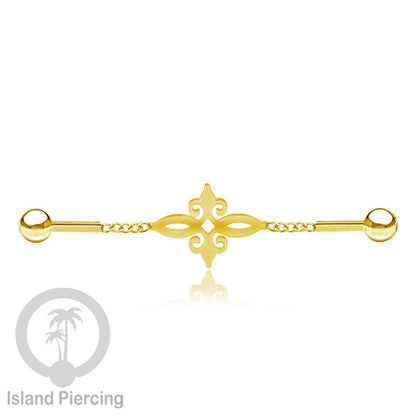 Anting Industrial Piercing Stainless rantai warna gold dengan 6 pilihan desain istimewa