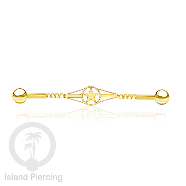 Anting Industrial Piercing Stainless rantai warna gold dengan 6 pilihan desain istimewa