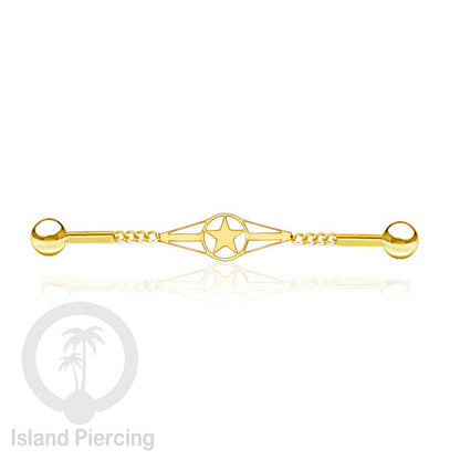 Anting Industrial Piercing Stainless rantai warna gold dengan 6 pilihan desain istimewa