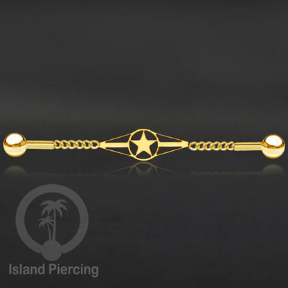 Anting Industrial Piercing Stainless rantai warna gold dengan 6 pilihan desain istimewa