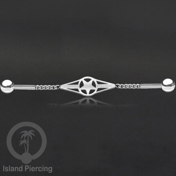 Anting Industrial Piercing Stainless rantai warna silver dengan 6 pilihan desain