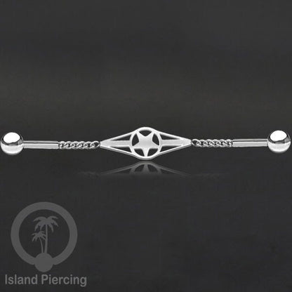 Anting Industrial Piercing Stainless rantai warna silver dengan 6 pilihan desain
