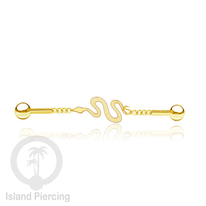 Anting Industrial Piercing Stainless rantai warna gold dengan 6 pilihan desain istimewa