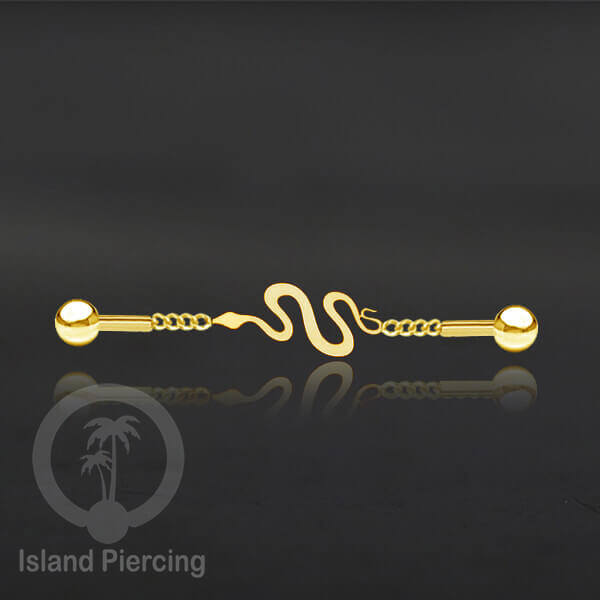 Anting Industrial Piercing Stainless rantai warna gold dengan 6 pilihan desain istimewa