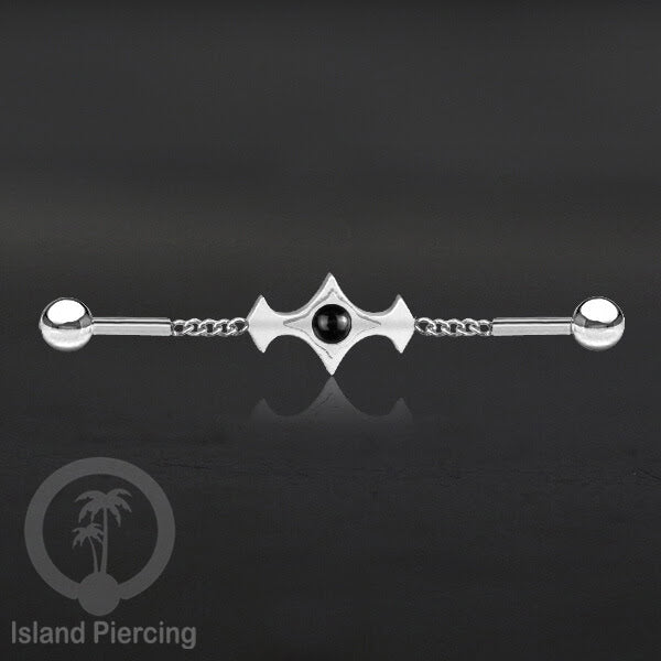 Anting Industrial Piercing Stainless rantai warna silver desain industrial dengan warna epoxy