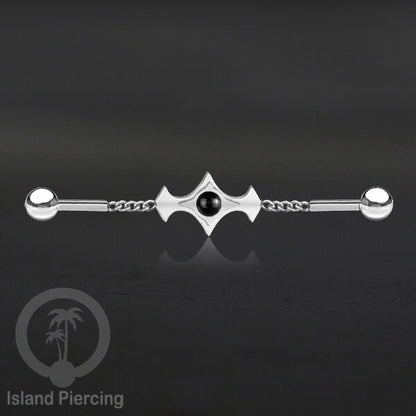 Anting Industrial Piercing Stainless rantai warna silver desain industrial dengan warna epoxy