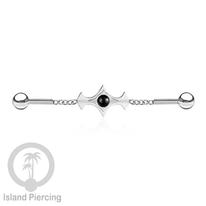 Anting Industrial Piercing Stainless rantai warna silver desain industrial dengan warna epoxy
