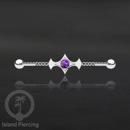 Anting Industrial Piercing Stainless rantai warna silver desain industrial dengan warna epoxy