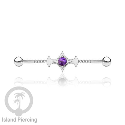 Anting Industrial Piercing Stainless rantai warna silver desain industrial dengan warna epoxy
