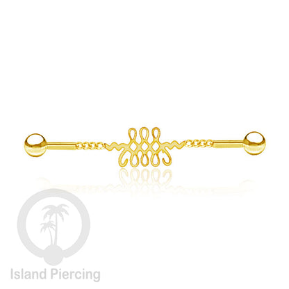 Anting Industrial Piercing Stainless rantai warna gold dengan 6 pilihan desain istimewa