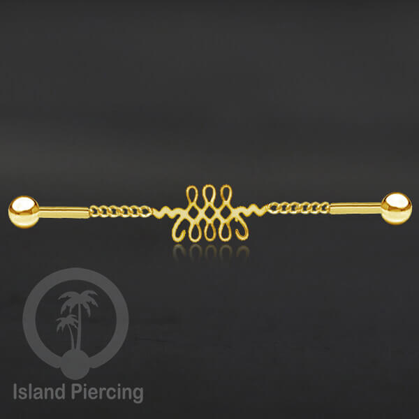 Anting Industrial Piercing Stainless rantai warna gold dengan 6 pilihan desain istimewa