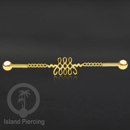 Anting Industrial Piercing Stainless rantai warna gold dengan 6 pilihan desain istimewa