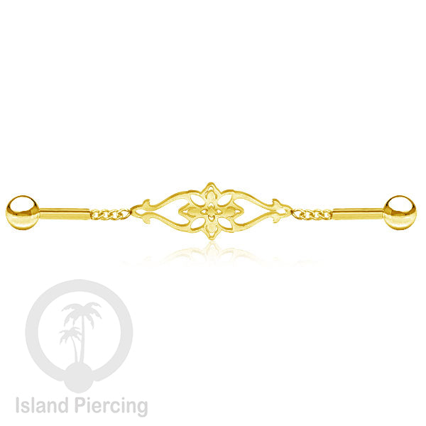 Anting Industrial Piercing Stainless rantai warna gold dengan 6 pilihan desain istimewa