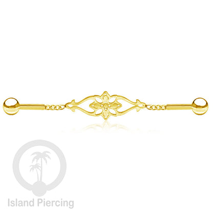 Anting Industrial Piercing Stainless rantai warna gold dengan 6 pilihan desain istimewa