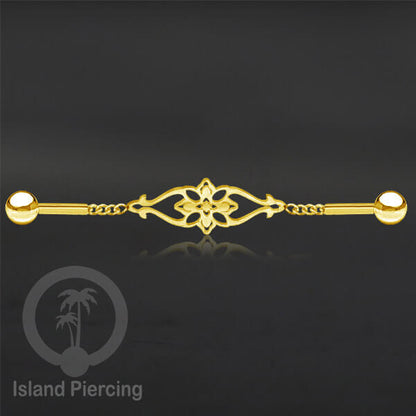 Anting Industrial Piercing Stainless rantai warna gold dengan 6 pilihan desain istimewa