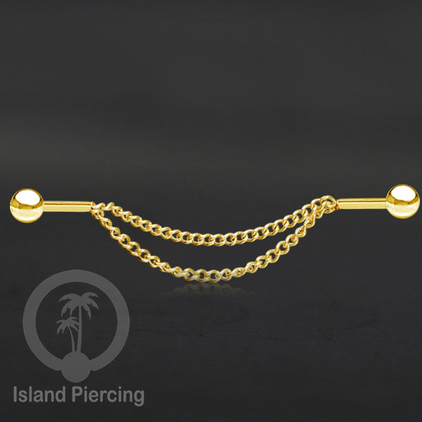 Anting Industrial Piercing Stainless Rantai warna gold Desain yang Unik