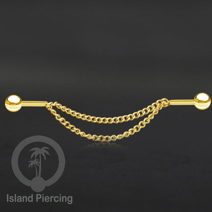 Anting Industrial Piercing Stainless Rantai warna gold Desain yang Unik