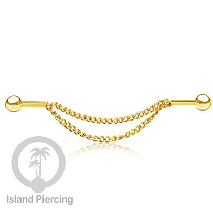 Anting Industrial Piercing Stainless Rantai warna gold Desain yang Unik