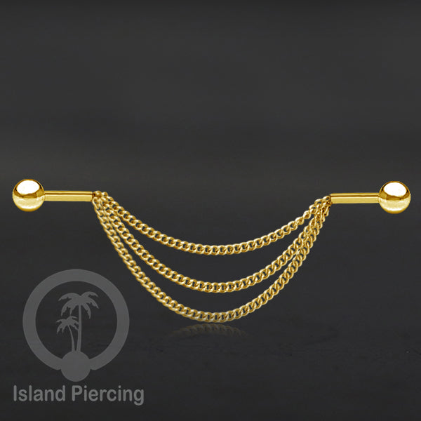 Anting Industrial Piercing Stainless Rantai warna gold Desain yang Unik