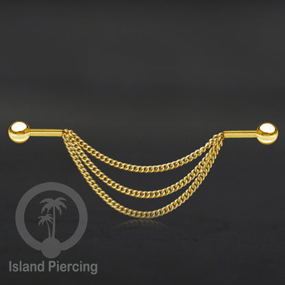 Anting Industrial Piercing Stainless Rantai warna gold Desain yang Unik