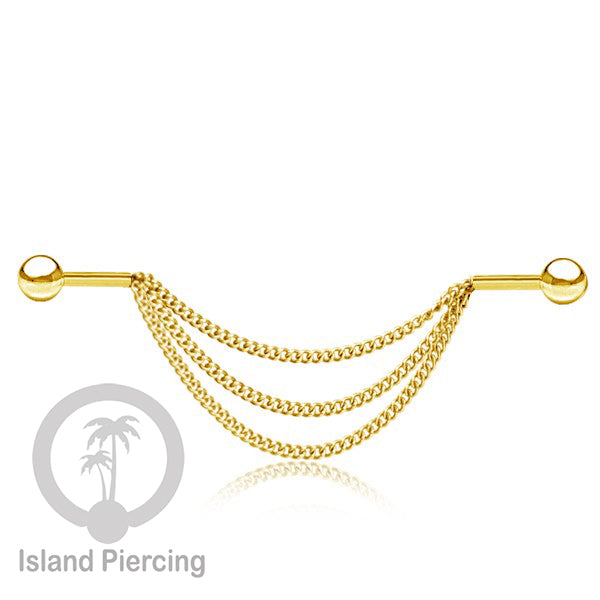 Anting Industrial Piercing Stainless Rantai warna gold Desain yang Unik