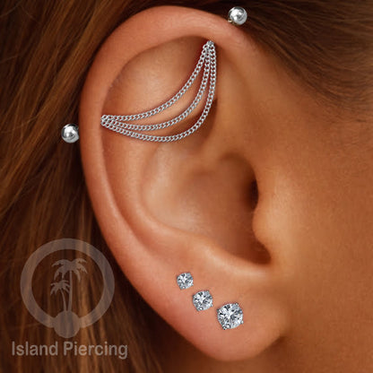 Anting Industrial Piercing Stainless Rantai warna Silver Desain yang Unik