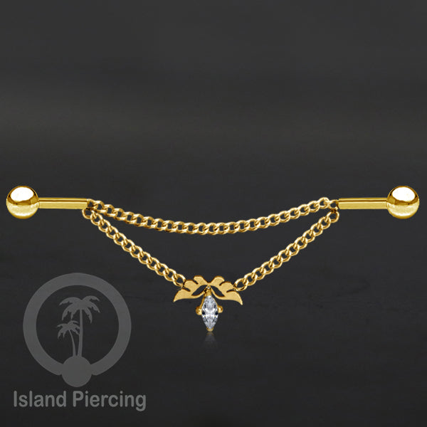 Anting Industrial Piercing Stainless Rantai warna gold Desain yang Unik