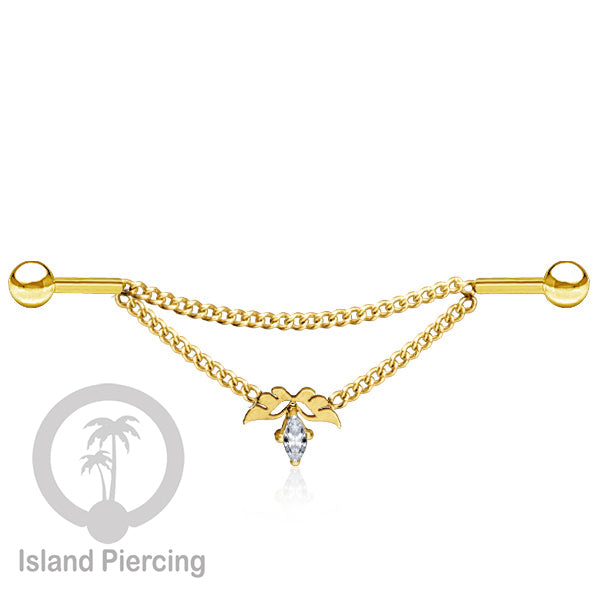 Anting Industrial Piercing Stainless Rantai warna gold Desain yang Unik