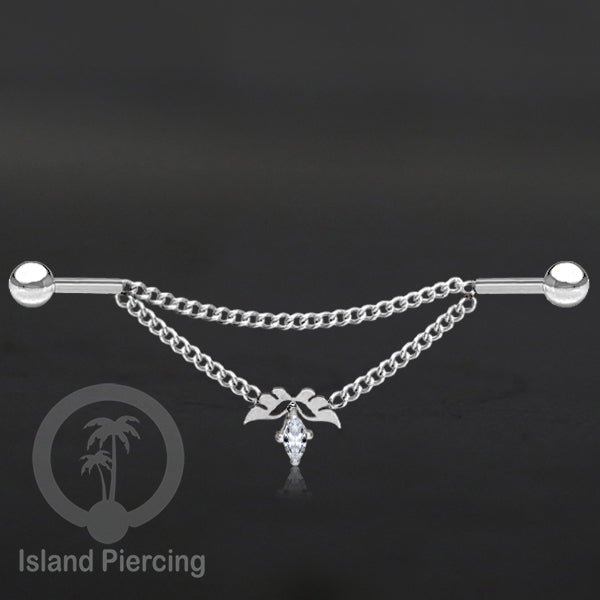 Anting Industrial Piercing Stainless Rantai warna Silver Desain yang Unik