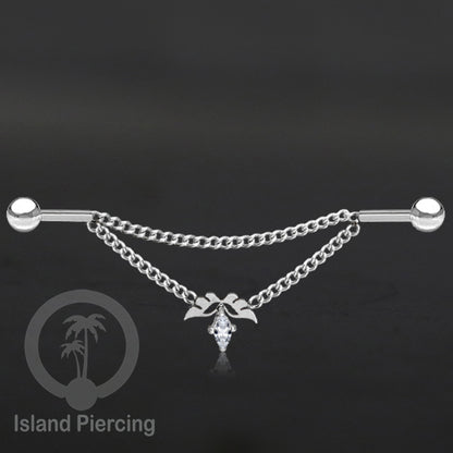 Anting Industrial Piercing Stainless Rantai warna Silver Desain yang Unik