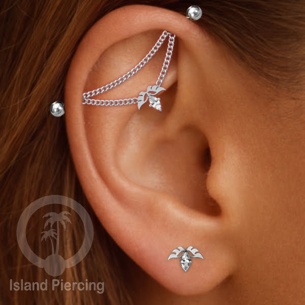Anting Industrial Piercing Stainless Rantai warna Silver Desain yang Unik