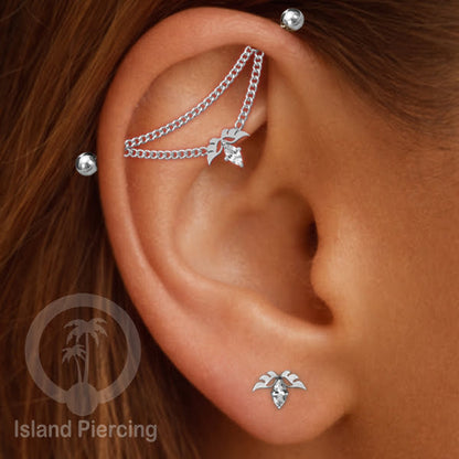 Anting Industrial Piercing Stainless Rantai warna Silver Desain yang Unik