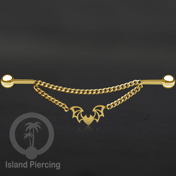 Anting Industrial Piercing Stainless Rantai warna gold Desain yang Unik