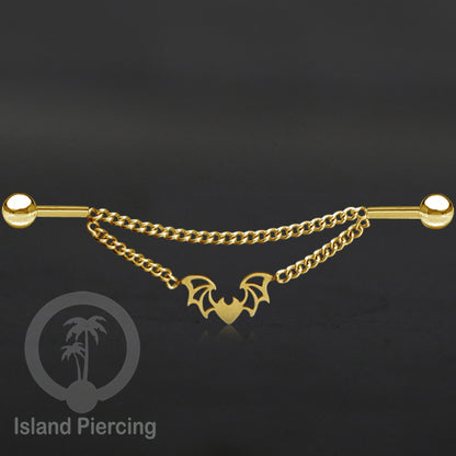 Anting Industrial Piercing Stainless Rantai warna gold Desain yang Unik