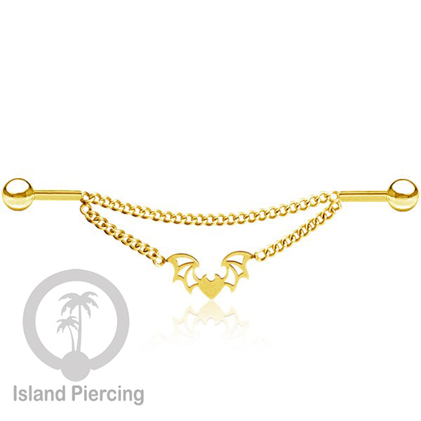 Anting Industrial Piercing Stainless Rantai warna gold Desain yang Unik