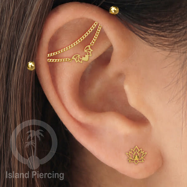 Anting Industrial Piercing Stainless Rantai warna gold Desain yang Unik