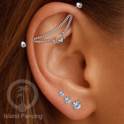 Anting Industrial Piercing Stainless Rantai warna Silver Desain yang Unik
