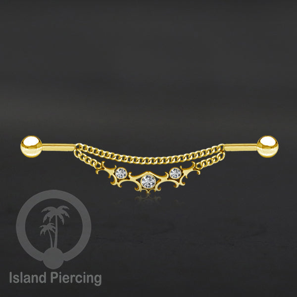 Anting Industrial Piercing Stainless Rantai warna gold Desain yang Unik