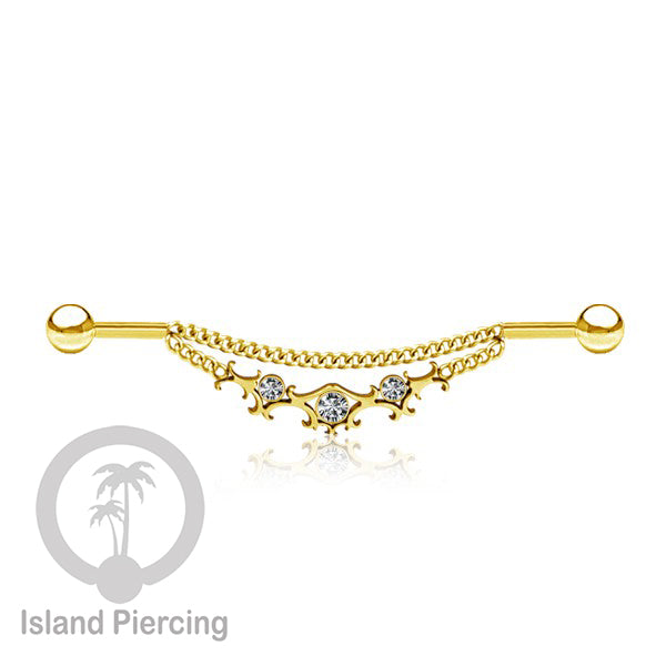 Anting Industrial Piercing Stainless Rantai warna gold Desain yang Unik