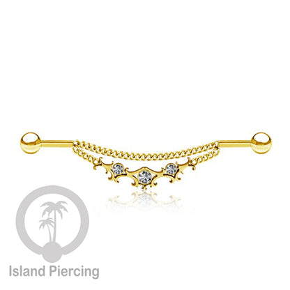 Anting Industrial Piercing Stainless Rantai warna gold Desain yang Unik