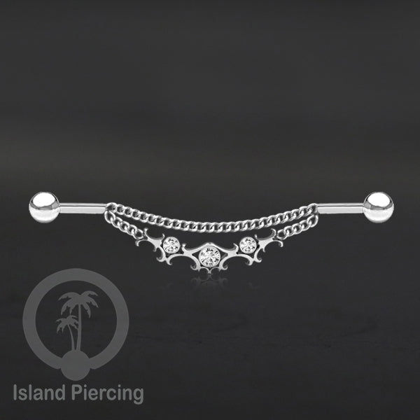 Anting Industrial Piercing Stainless Rantai warna Silver Desain yang Unik