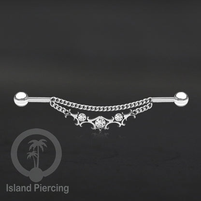 Anting Industrial Piercing Stainless Rantai warna Silver Desain yang Unik